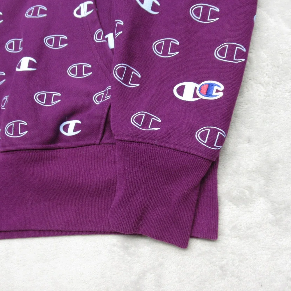 Champion Hoodie Womens Medium Purple All Over Print Reverse Weave Heavyweight - Picture 6 of 12
